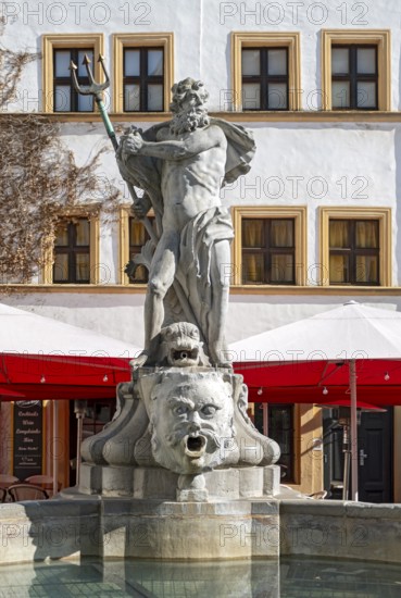 Close-up of statue of Neptune fountain at Untermarkt - Lower Market Square, Görlitz, Goerlitz,