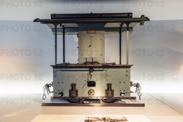 Daimler engine locomotive from 1893. The Mercedes-Benz Museum in Stuttgart presents a journey