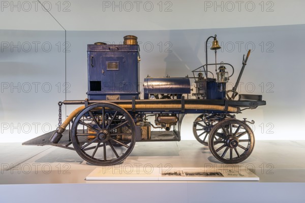 Daimler motorised fire engine from 1892. The Mercedes-Benz Museum in Stuttgart presents a journey