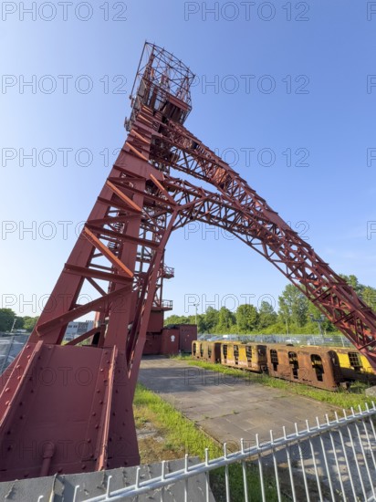 Historic red headframe historic red winding tower of Bonifacius colliery coal mine in today's Kray