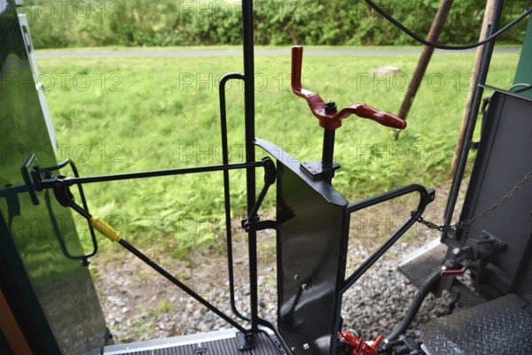 Emergency brake on the Raging Roland railway carriage on RÃ¼gen, Mecklenburg-Western Pomerania,