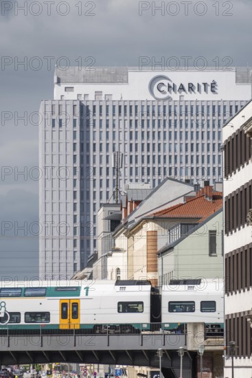 The main building of the renowned Charité University Hospital in Berlin rises strikingly above the