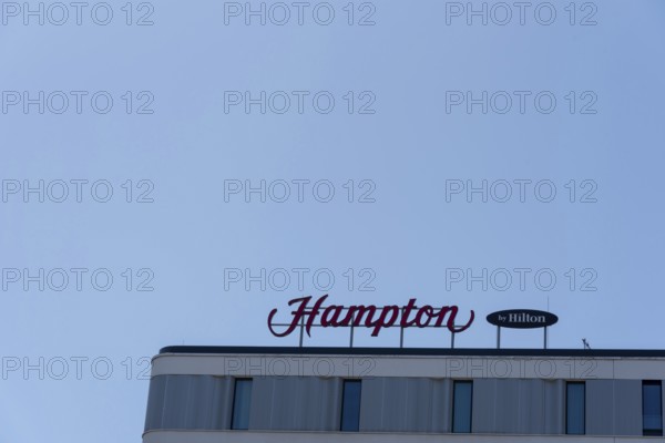 Hampton by Hilton hotel lettering, hotel in Berlin, Germany