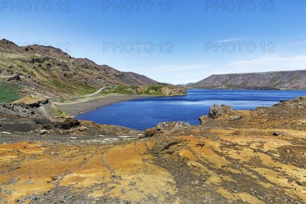 Kleifarvatn in barren volcanic landscape, lake, Sudurnes, Iceland