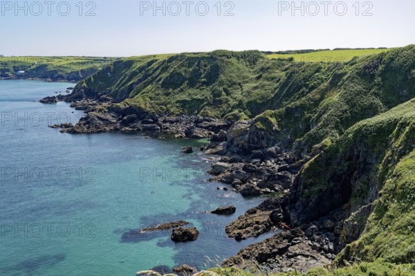 Rocky coast and landscape on the south-east coast near the southern tip of Cornwall on the English