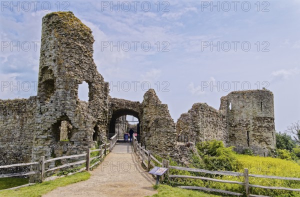 Entrance to Pevensey Castle, a Norman castle, in the village of Pevensey, Sussex, England, United