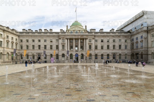 Water fountains in courtyard of Somerset House, Strand, City of Westminster, central London,