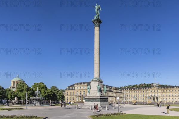 Schlossplatz Stuttgart with New Palace, Victory Column with the Roman goddess Concordia. Stuttgart,