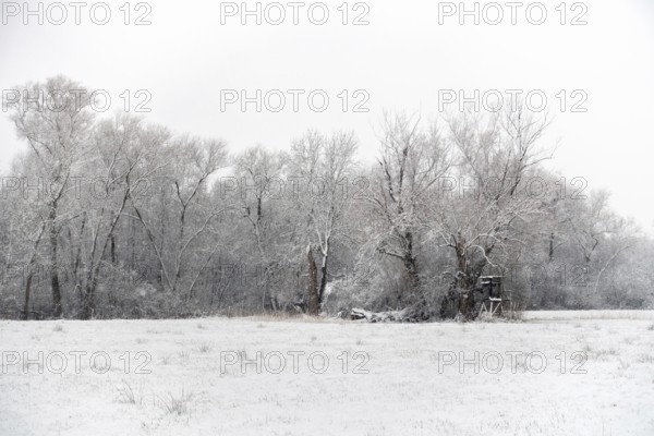 Winter walk through a rural cultural landscape in the snow on the Lower Rhine, on the left bank of