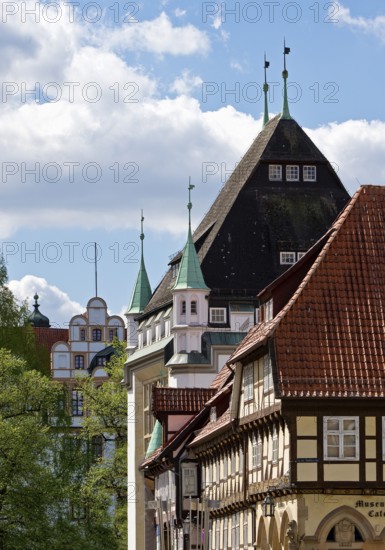 Celle Castle, Bomann Museum and half-timbered house with museum café in the old town, Celle, Lower