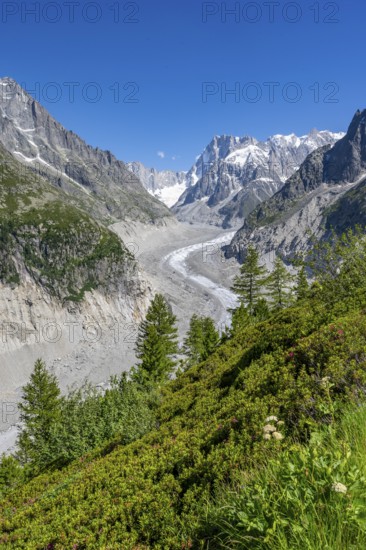 Picturesque mountain landscape with imposing mountain peaks and glaciers, Grand Balcon Nord, Mer de