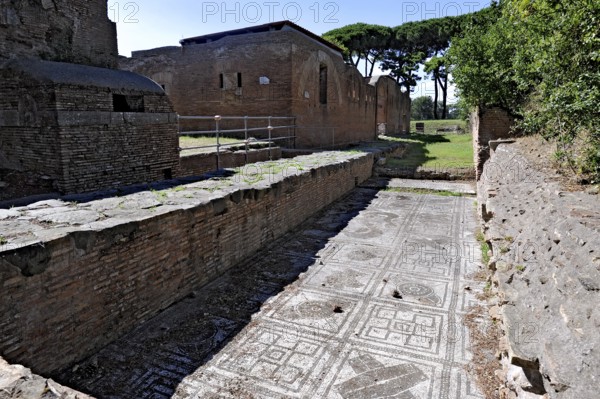 Ruins with mosaics on the floor of the Terme delle Province, thermal baths, Roman bathhouse,