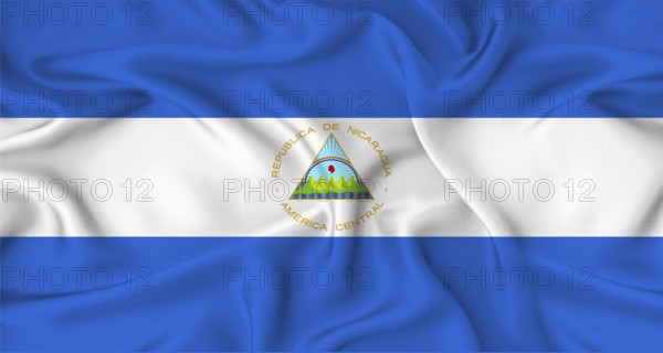 Realistic Nicaragua flag waving. Close up of flag of Nicaragua with cloth texture