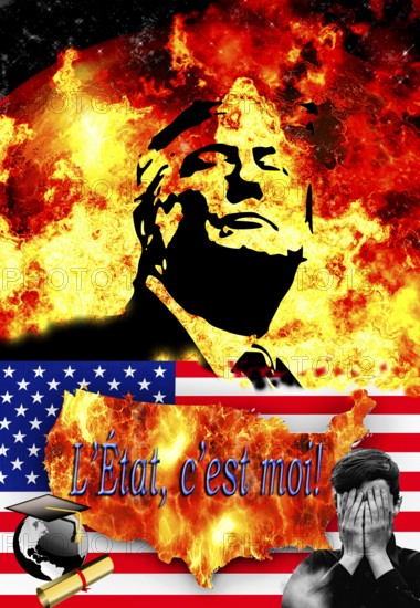 Symbolic image, Trump as the Sun King of the USA, The state is me! delusional peace president,