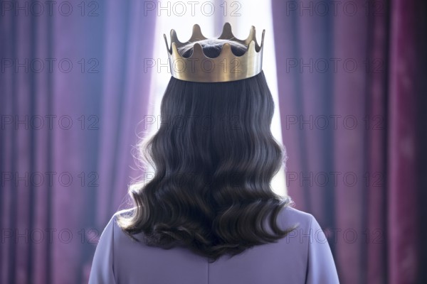 Woman wearing a golden crown. Elegant portrait symbolizes female empowerment and female leadership