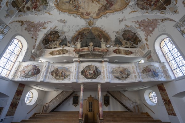 Organ loft of the baroque church of St Peter and Paul, Thalstr .31, Peterstahl, Oy Mittelberg,