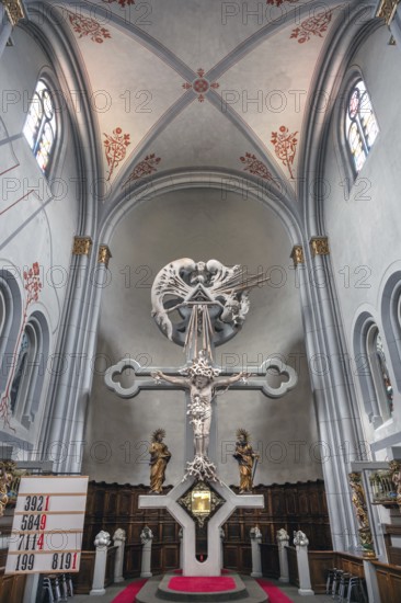 Altar room with the high altar crucifix, early 19th century, Parish Church of St Peter and Paul,