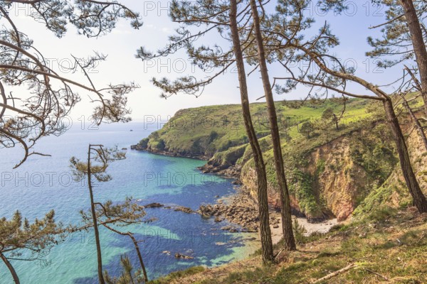 Rocky coastline with a scenics sea view from the coast with steep cliffs by the sea in the summer,