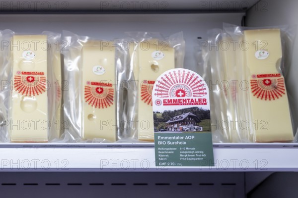 Sales shelf Emmentaler cheese AOP organic Surchoix