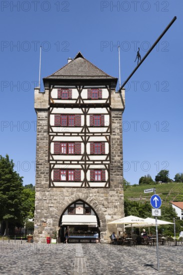 The Schelztorturm, historic half-timbered building, city gate in the old town of Esslingen,