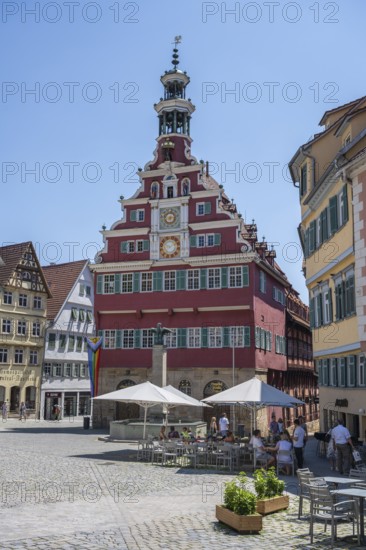 The old town hall and the town hall square in the historic old town of Esslingen, Esslingen am