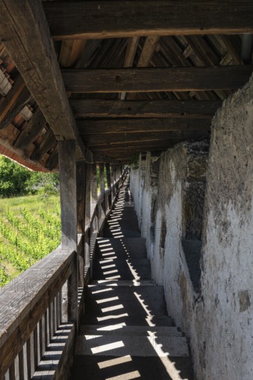 View down to the staircase with 340 steps to the Seilergang, historic defence wall of Esslingen