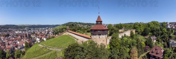 Aerial view, panorama, Dicker Turm, Seilergang and Hochwacht, part of the historic town