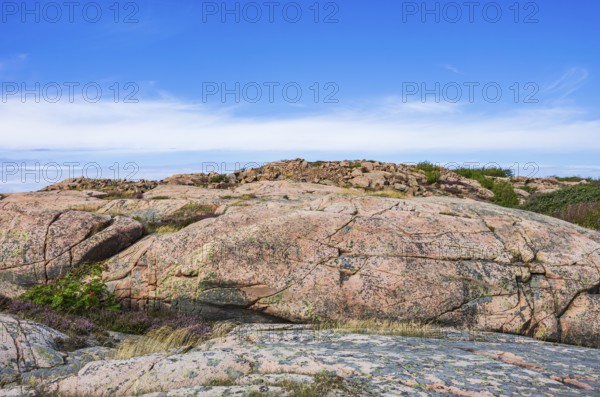 Rocky landscape of Bohusgranite on the coast of Lysekil, BohuslÃ¤n, VÃ¤stra Götalands lÃ¤n, Sweden,