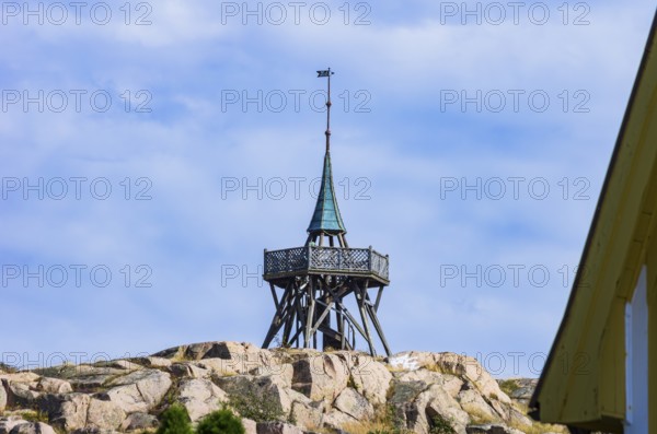 Wooden observation tower on Rosviksberg, Lysekil, BohuslÃ¤n, VÃ¤stra Götalands lÃ¤n, Sweden,
