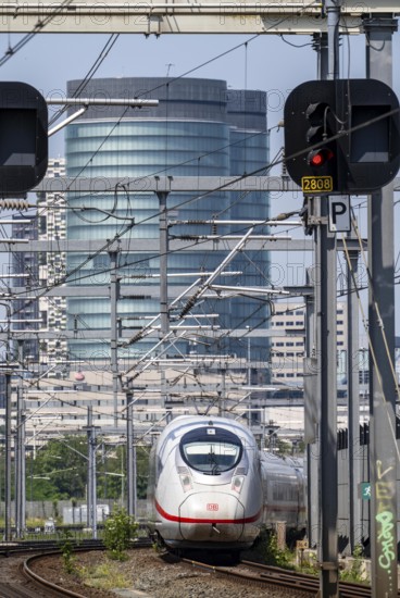 Rail traffic in the Netherlands, ICE 3neo of Deutsche Bundesbahn on the way to Amsterdam Centraal,
