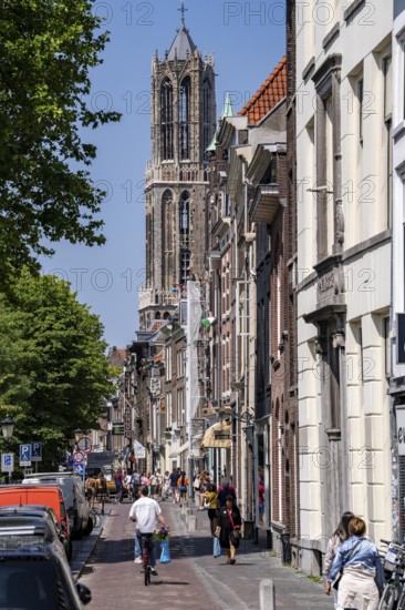 The historic centre of Utrecht, with many old houses, Dom tower, highest church tower in the