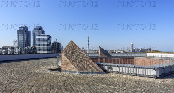 Skyline of the city Ostend, Oostende seen from Fort Napoleon of the Napoleonic era in the dunes