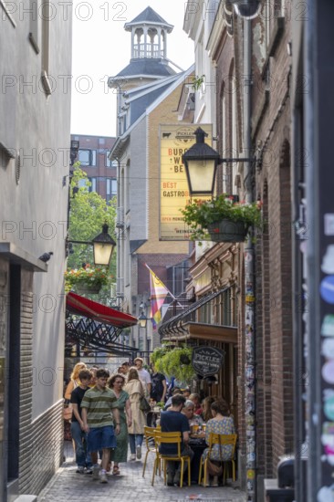 Old town centre of Utrecht, Drieharingstraat, alley, very narrow alley, side alleyway with