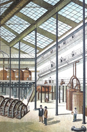 Interior of a factory for the production of beet sugar, c. 1880, Germany, digitally enhanced