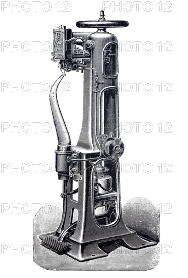 Shoemaker, shoemaker, sole sewing machine by Robert Kiehle, around 1870, digitally improved