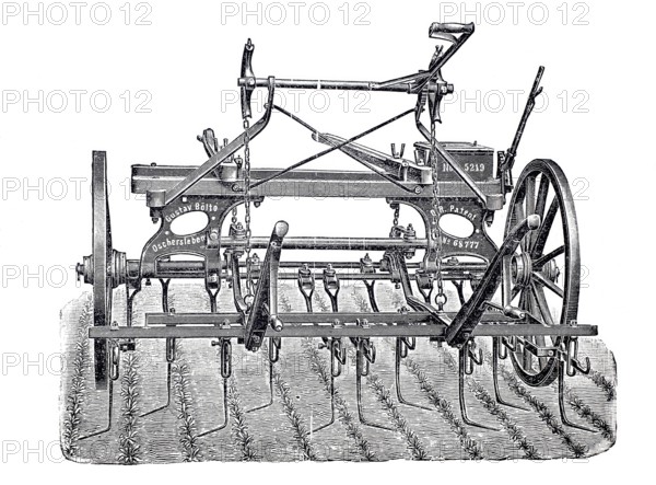 Arable farming, agriculture, hoeing machine by G. Bölte from Oschersleben, digitally improved