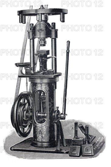 Shoemaker, shoemaker, heel press and nailing machine by Robert Kiehle, around 1870, digitally
