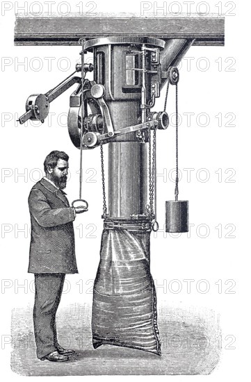 Milling plant, sack packing machine by Boerde and Co, around 1870, digitally improved reproduction