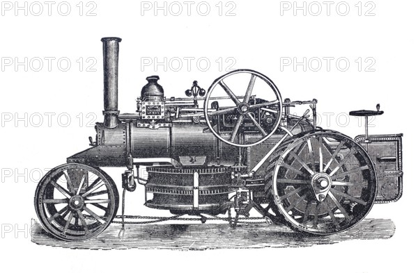 Farming and agriculture, plough locomotive by John Fowler, around 1860, digitally improved