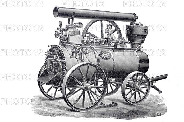 Agriculture, harvest, locomobile, a steam engine plant in closed design, in which all components