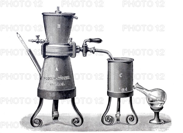 Perfumery, extremity apparatus with template for the recovery of the solvent, by Wegelin & HÃ¼bner,