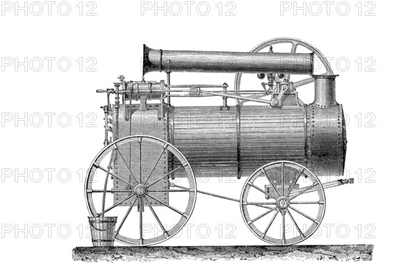 Agriculture, arable farming, locomobile, a steam engine plant in closed design, in which all