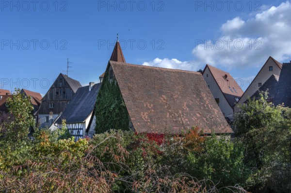 Old town gable seen from the former city wall, Lauf an der Pegnitz, Middle Franconia, Bavaria,