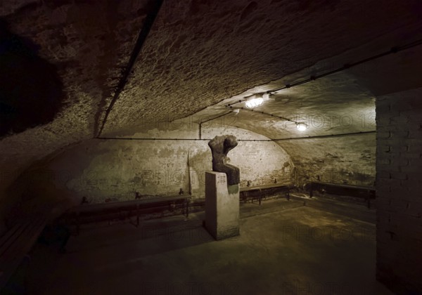 Historic air raid shelter, memorial and memorial with the sculpture Victims by Thomas Duttenhöfer,