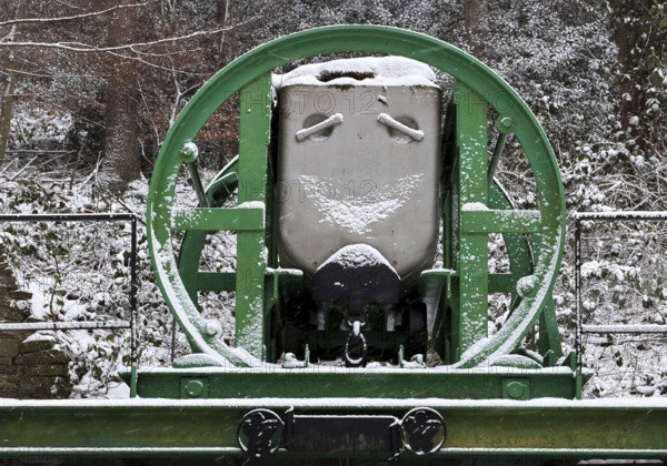 Loading station of the former Jupiter colliery in winter, Bergbauwanderweg Muttental, Witten, Ruhr