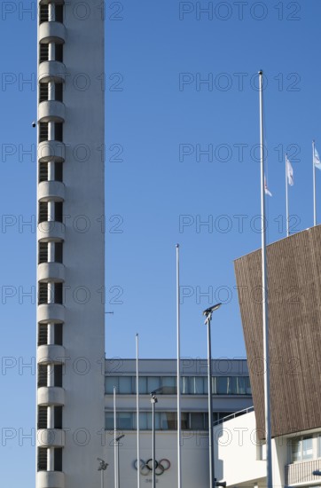Tower with external staircase, Olympic Stadium, architects Yrjö Lindegren and Toivo Jäntti,