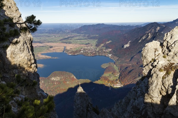 View of Lake Kochel from Herzogstand, Upper Bavaria, Alps, Germany