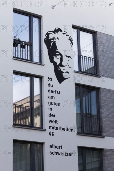 Albert Schweitzer, portrait mural and quote of the Nobel Peace Prize winner at a student residence,