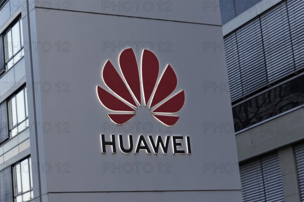 Huawei Techologies Germany, logo at the Düsseldorf office, telecommunications equipment supplier,