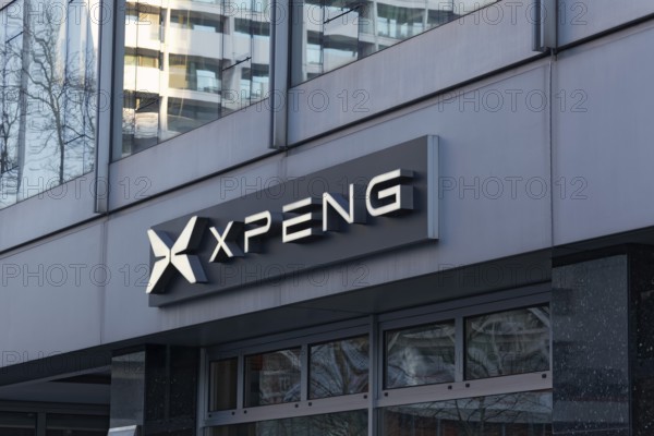 Xpeng, logo at the showroom of the Chinese electric vehicle brand Xiaopeng Motors, Düsseldorf,